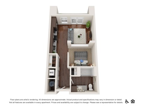 Floor plan for 1 bed, 1 bath, 561 sqft